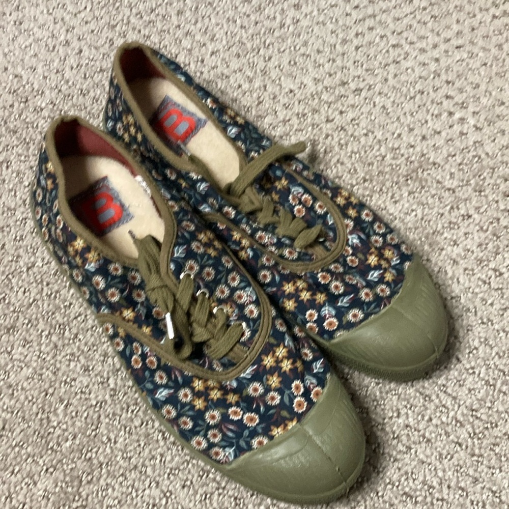 Bensimon Green Floral Sneakers Casual Low-Top